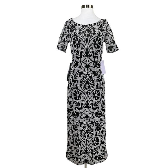 JS Collections Embroidered Lace Column Evening Gown Black and White Size 4 Dress - Picture 1 of 14